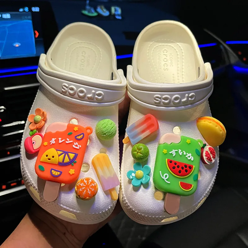 

MAX ice cream set Shoe Decoration Buckle croc 3D Charms big hamburger Accessories DIY Combination Jibz Kids gift