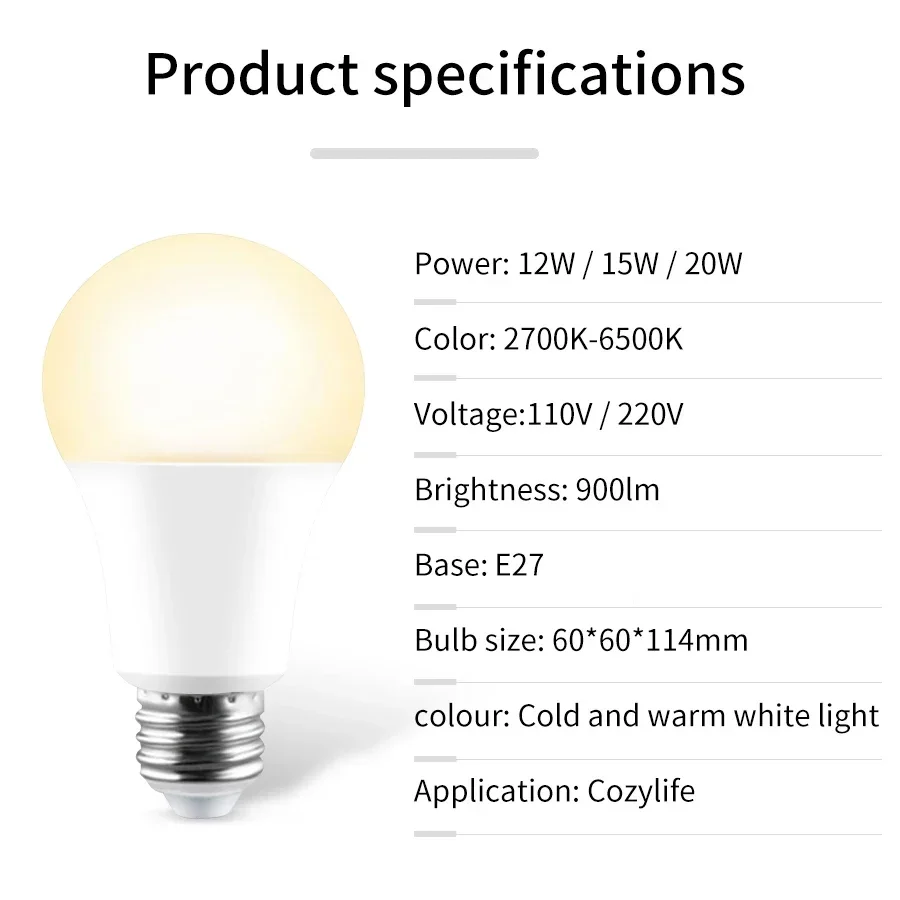 Smart LED Light Bulbs 220V 110V E27 WiFi Smart LED Bulb 20W 15W 12W Dimmable APP Timer Switch Alexa Google Voice Assistant Voice Control