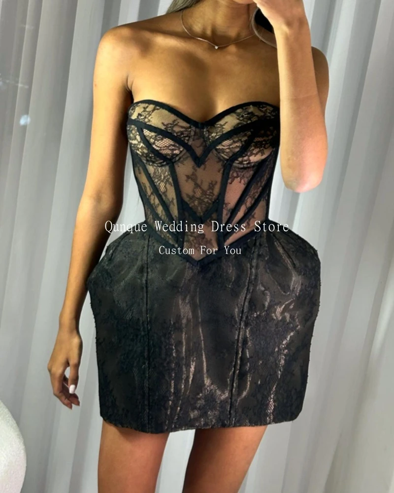 Qunque Cocktail Dresses Lace Short Vestidos De Festa Corset Back Sexy Evening Dresses Woman Elegant Pary Club Gown