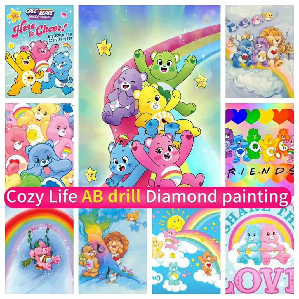 

Cute Rainbows Bears Cartoon AB Diamond Painting Art DIY Mosaic 5D Corss Stitch Kit Full Drill Round Square Rhinestones Handmade