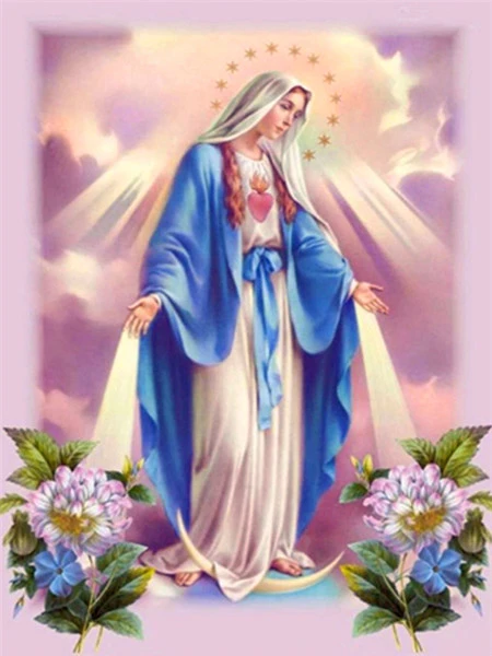 聖母マリアのモザイク画,クロスステッチの宗教画,ラインストーンの