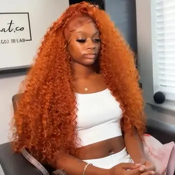 Orange Ginger Lace Front Wig Human Hair 13x6 Deep Wave Lace Front Wigs 40 Inch Water Wave Human Hair Wig Pre Plucked Curly Wigs 1