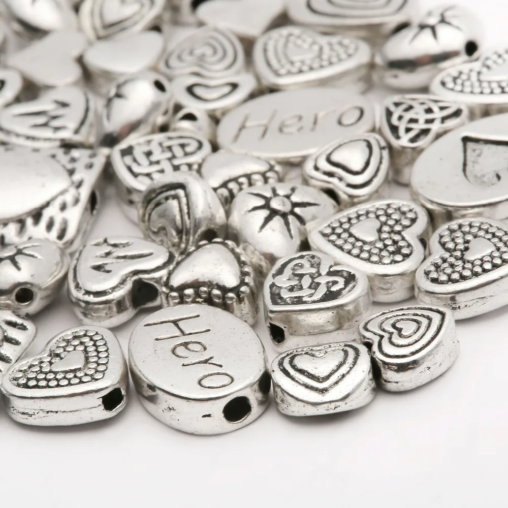 Mix Size Zinc Alloy Heart Loose Spacer Metal Beads Charm For Jewelry