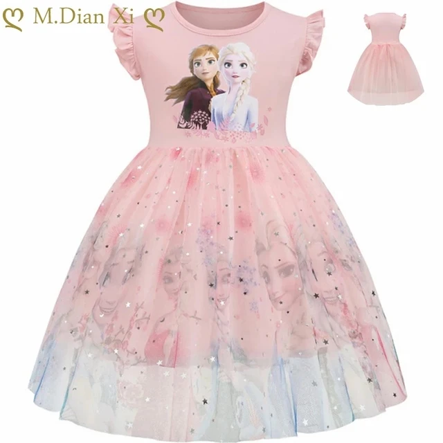 Summer Kids Girls Clothes Pretty Dresses Cartoon Frozen Elsa Anna Princess Party Costume Vestidos Bow Tie Outfits Clothing 2-7Y top Dresses Dresses