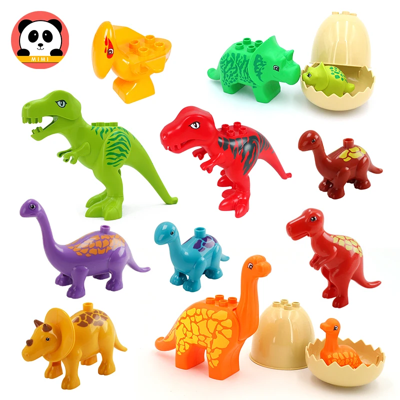 Big Building Blocks Jurassic Animals Accessories Dinosaur Brontosaurus Pterodactyl Compatibel With Duploe for Childrens Toy jurassic dinosaur world pack big size t rex mosasaurus velociraptor model building blocks brontosaurus dino bricks moc toys gift