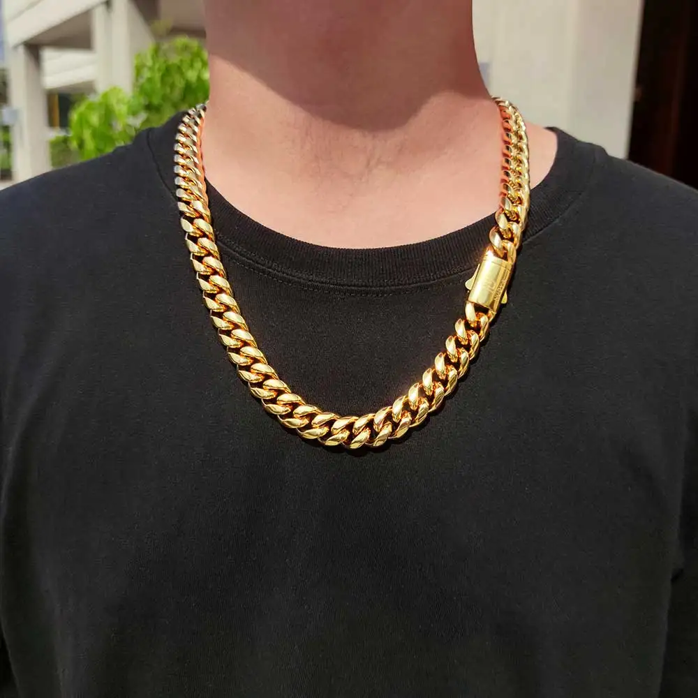 Hip Hop Stainless Steel Cuban Link Chain Necklace For Men Women Cuban Bracelet Jewelry Custom Logo On Front Back