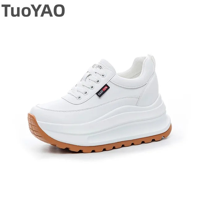8cm Heel Sneakers Genuine Leather White Platform Sneakers for Women Chunky Platform Women Fashion Sneaker Shoes Wedge Heel 1