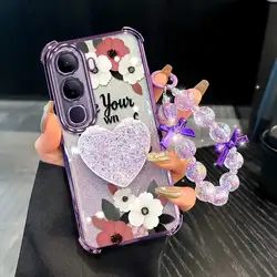 3 - Piece Simple Flowers Phone Case Set with Lanyard and Stand for Vivo Y400 Pro (PURPLE)