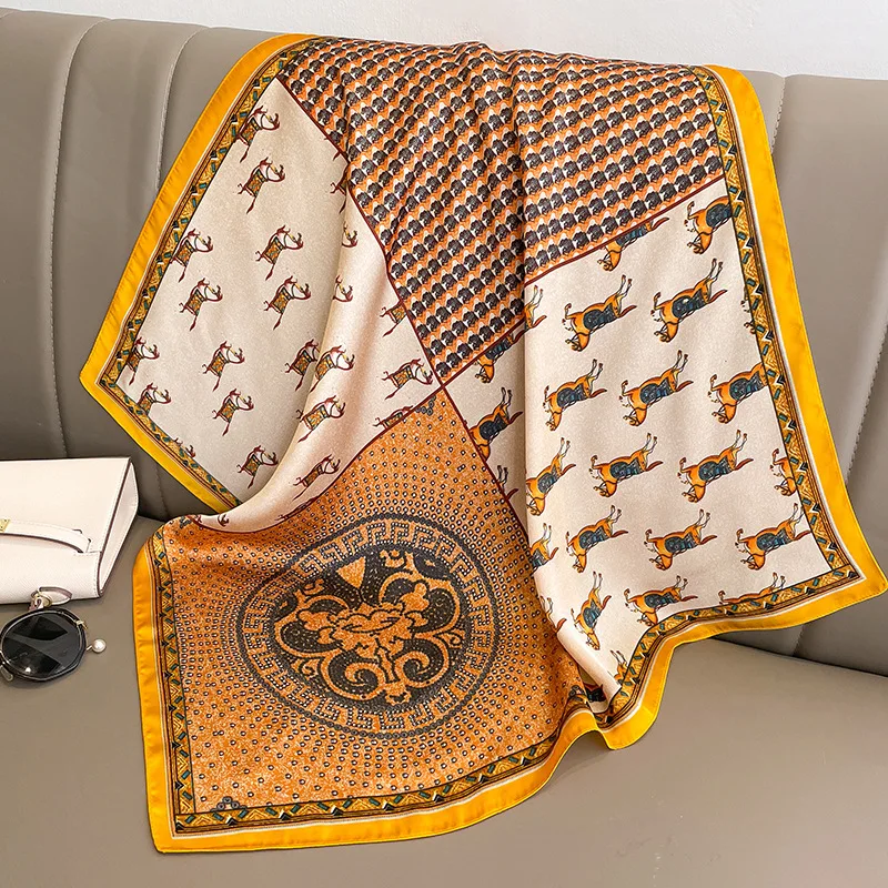 thumbnail image 1 of Pañuelo para la cabeza de satén de seda de lujo con estampado de animales para mujer, pañuelos para el cuello, bufandas cuadradas de 70 cm y pañuelos para damas, 1 of 5