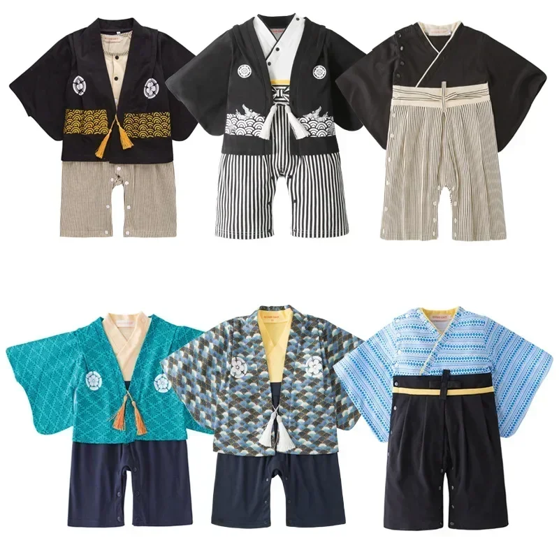 Baby Boys Japanese Kimono Style Infant Cotton Yukata Girls Jumpsuit Clothes Costume Newborn Kawaii Samurai Kimono Party Outfit baby rompers baby jumpsuit cotton jumpsuit cotton onesies