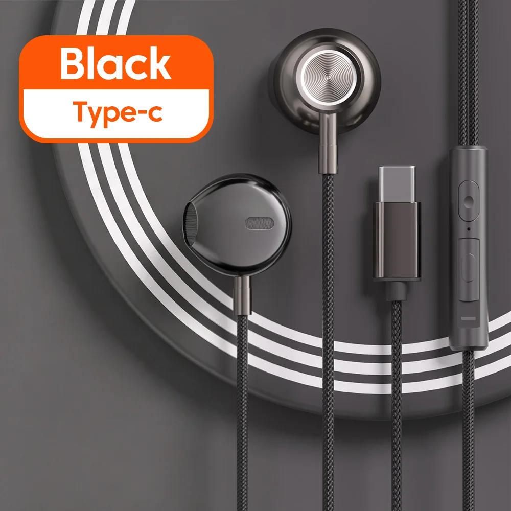 USB Type C Wired HiFi Stereo Earphones with Line Control