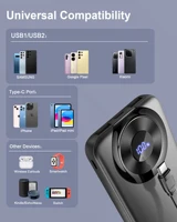 Портативное зарядное устройство 10000 мАч, высокоскоростная зарядка Power Bank со встроенным кабелем, тонкий аккумулятор 5 В/3 А, внешний аккумулятор USB-C. — изображение 6