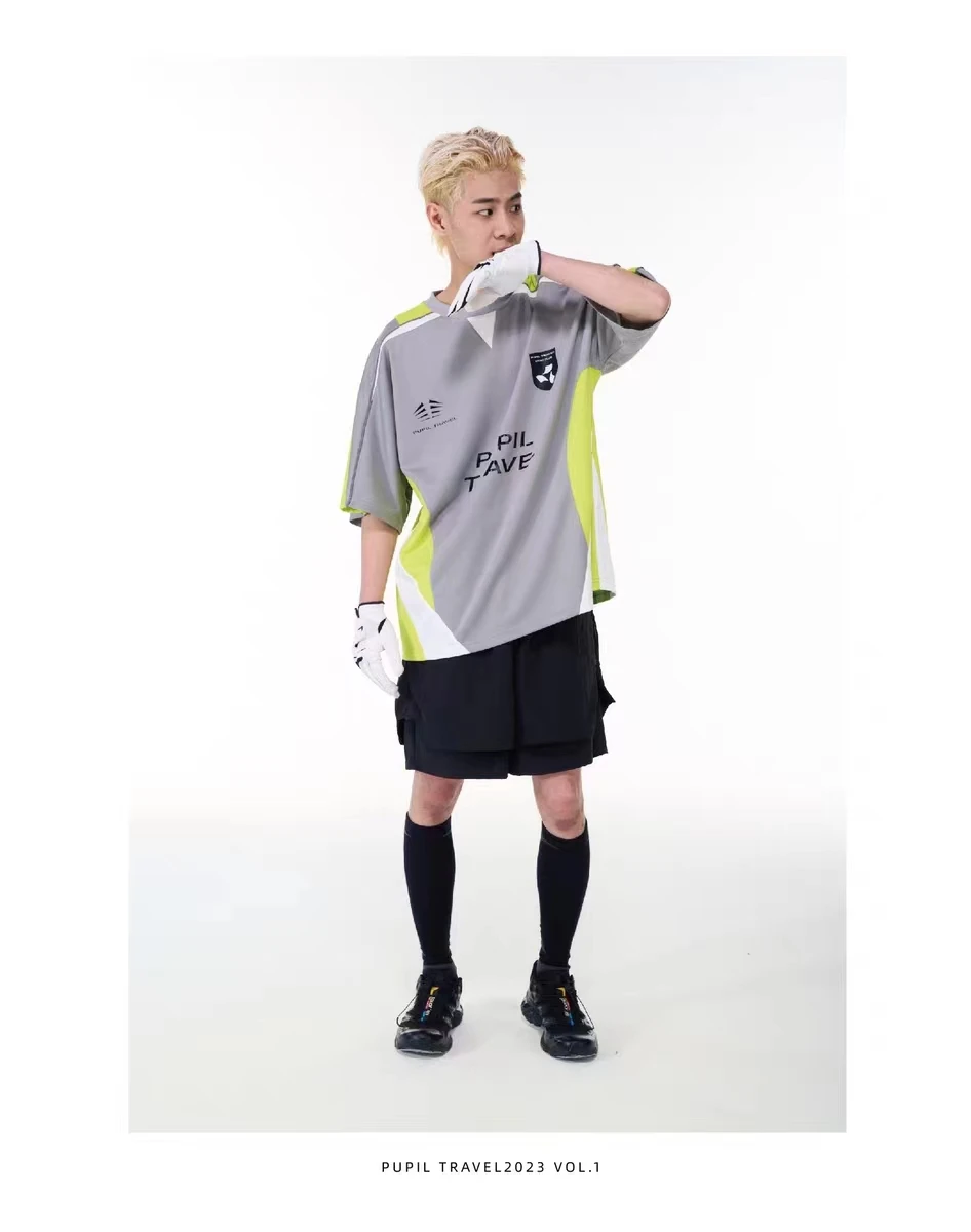 Pupil travel 23ss Color patchwork short sleeve jersey printed logo t-shirt sports blokecore aesthetic
