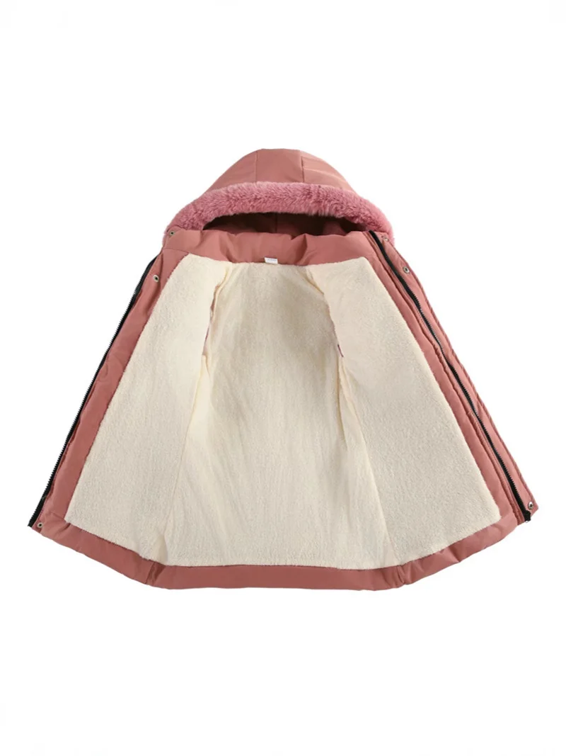 -30 ℃   معاطف شتوية مبطنة للفتيات سميكة بالإضافة إلى ملابس قطنية دافئة مخملية للأطفال سترات طويلة بقلنسوة للأطفال ملابس خارجية باردة سترة