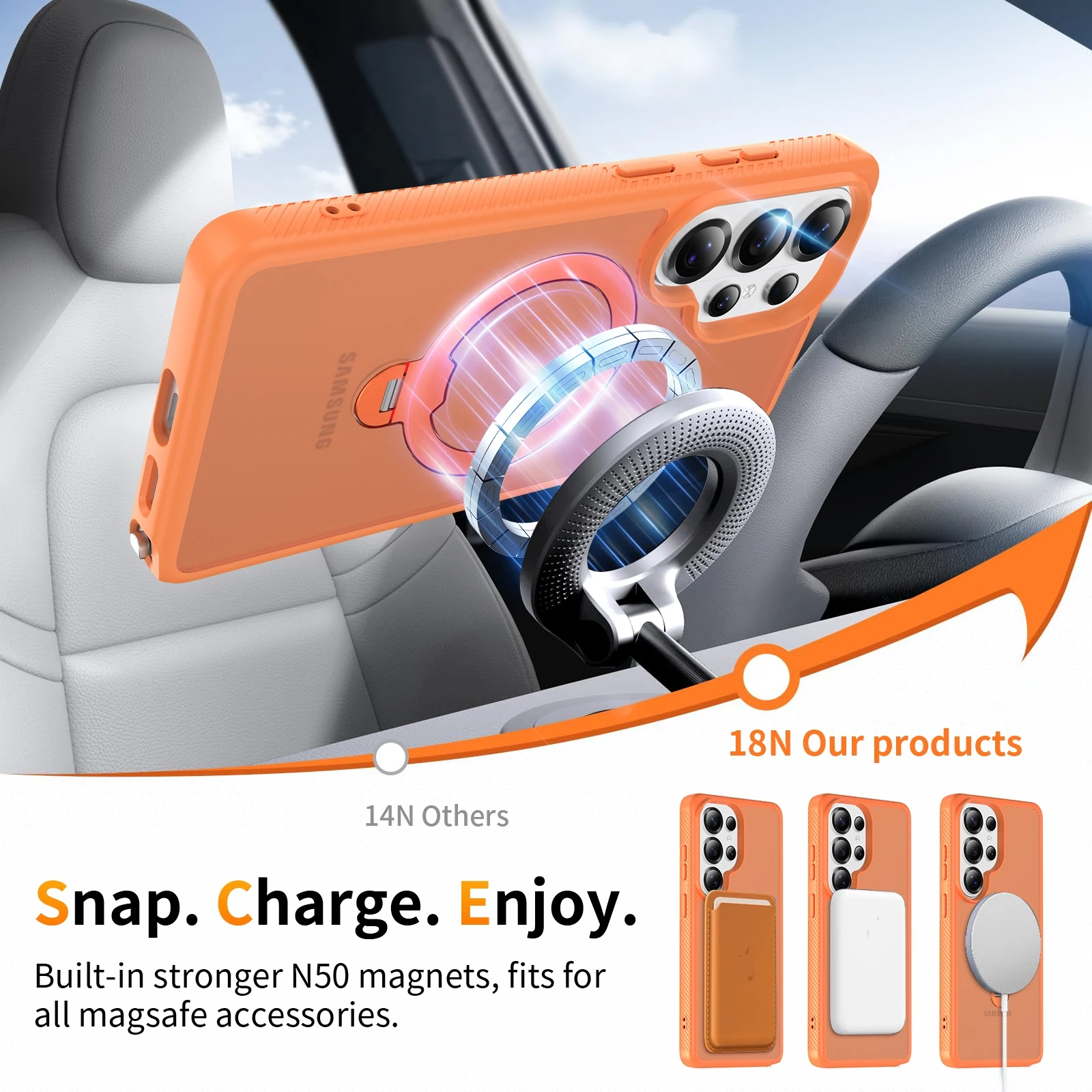 Rotating Magnetic Ring Stand Case - Shockproof Lens Protection & Wireless Charging Compatible