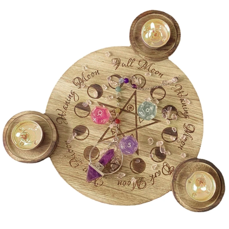 

Wood Candle Holder Tray Star Pendulum Board Candle Holder Plate Dowsing Divination Metaphysical Board Candlestick Holder