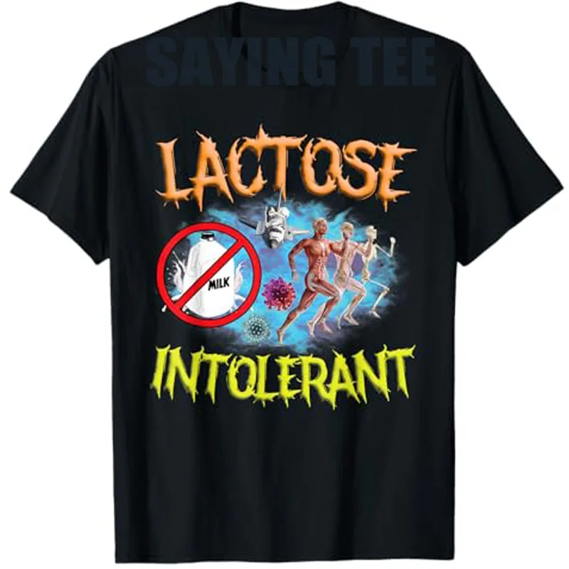 Laktose Intolerant Ironic Sarcastic Funny Humor Cringe Meme T-Shirt Humorvolles Spruch T-Shirt Y2k Top Herrenmode Ästhetische Kleidung