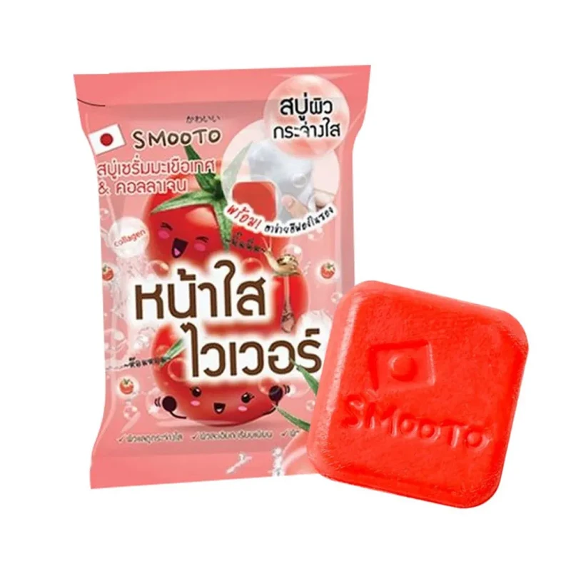 

Smooto Tomato Collagen Whitening Serum Soap Fade Acne Scars And Black Spots Bright Clear Skin Smooth Soft 60g