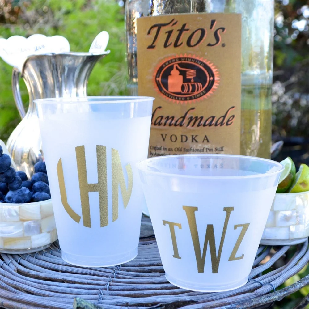 

Personalized Monogram Clear Frost-Flex Party Cups, Customizable Initials Shatterproof, Wedding, Party, Events, Favors, Frosted P