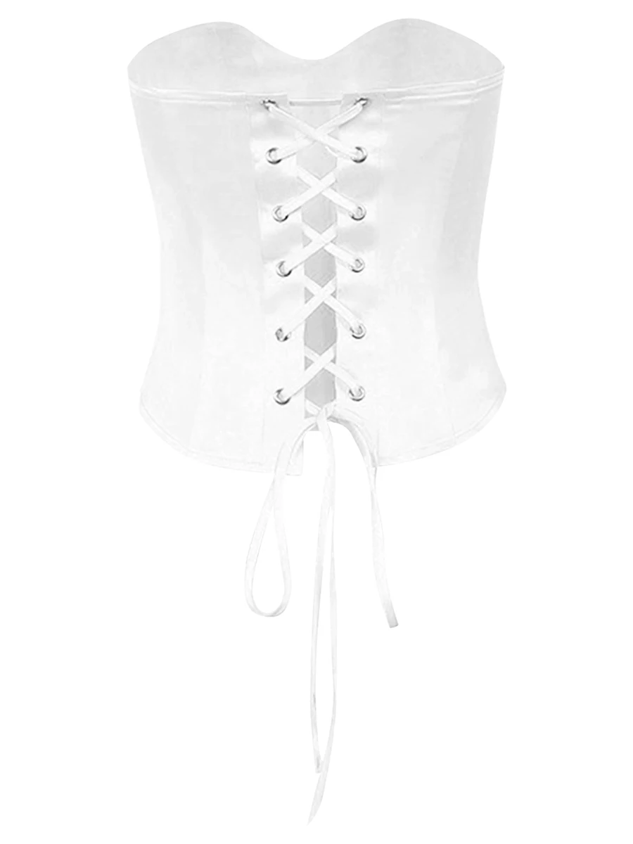

Women s Corset Tube Tops Sleeveless Strapless Bow Front Bustier Cross Tie-up Bandeau Tops