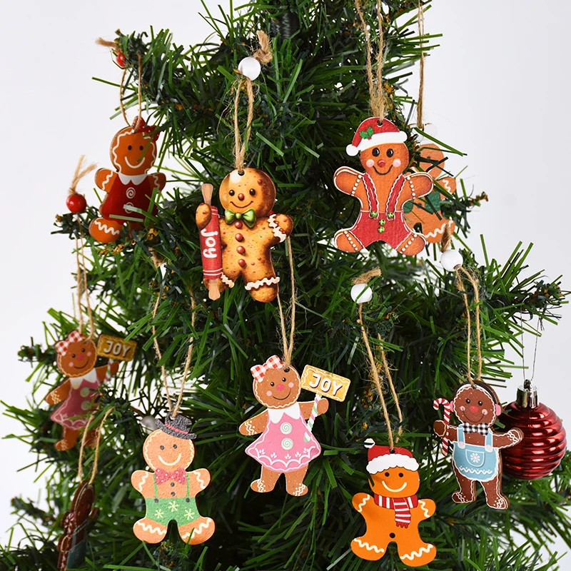 Christmas Wooden Pendant Gingerbread Man Xmas Tree Hanging Home Decora Christmas Party Decorations Navidad New Year 12Pcs