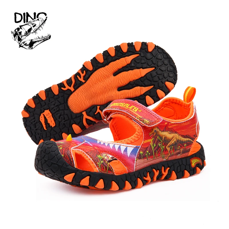 DINO Children Summer Sandals Boys Leather Breathable Dinosaur Design Kids Casual Outdoor Beach Sports Sandals Shoes Size 30-34 children's sandals