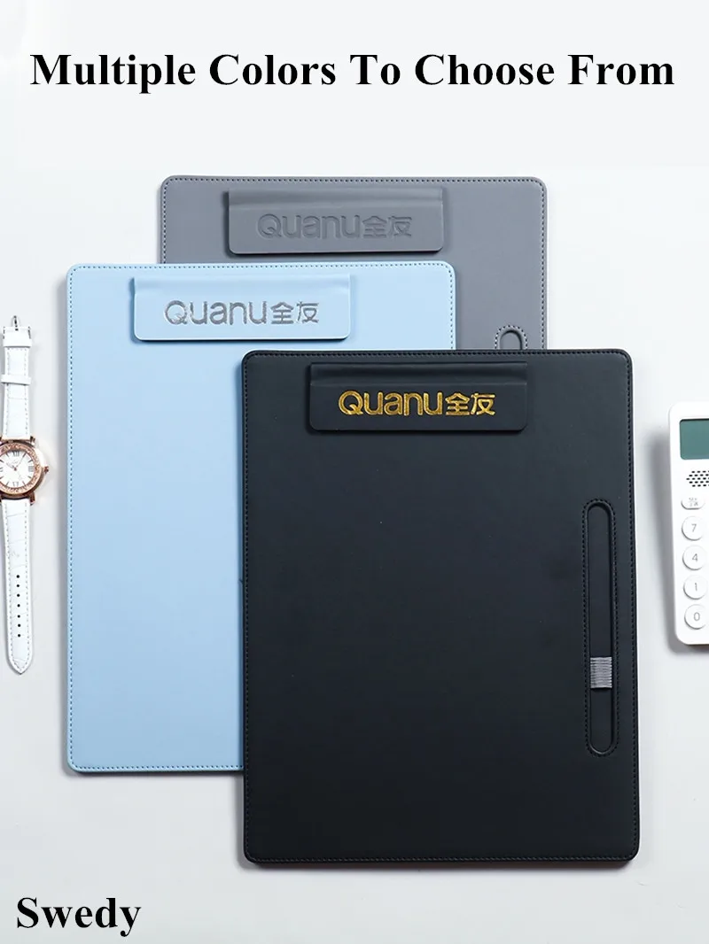 A4 PU Leather Document Holder Clipboard Meeting Report Magnetic Drawing Writing Pad Menu Paper Clip Board