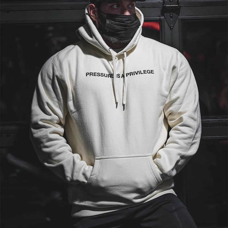 

Stylish Simple Letter Printed Men Hoodie Fleece Liner Hooded Sweatshirts Autumn Winter Warm Thick Cotton Hoodies Mens Streetwear