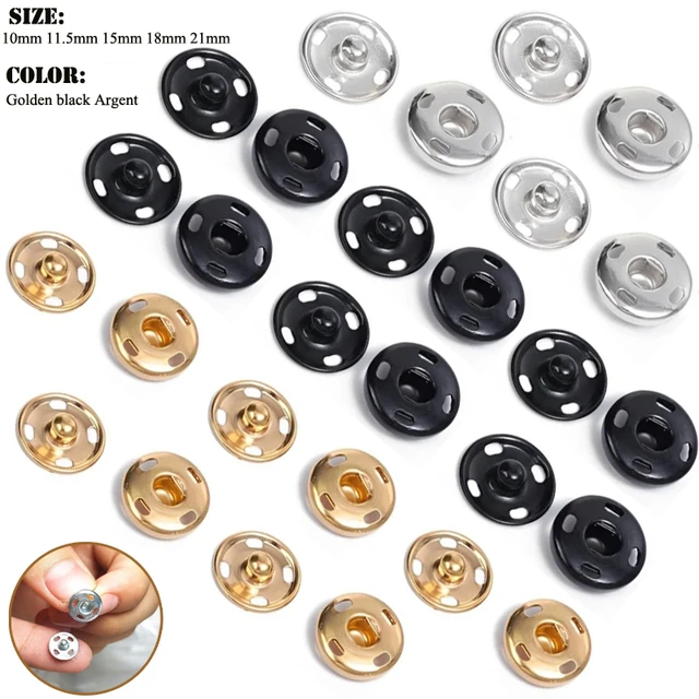 10/50Set 10-21mm Metal Sew-on Snap Buttons Black Silver Color DIY Sewing  Clothing Snap