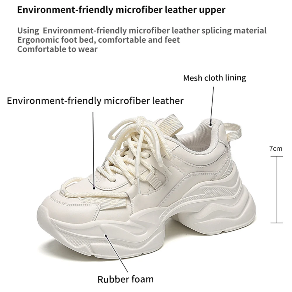 Somiliss Women Chunky Sneakers Casual Shoes Platform Sneakers Round Toe Thick Sole Lace-Up Ladies Trainers Handmade Black White