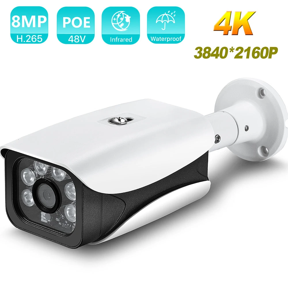 BESDER UHD 4K 8MP POE IP Camera H.265 4MP Outdoor Motion Detection Camera Wired Security Protection Video Bullet Camera