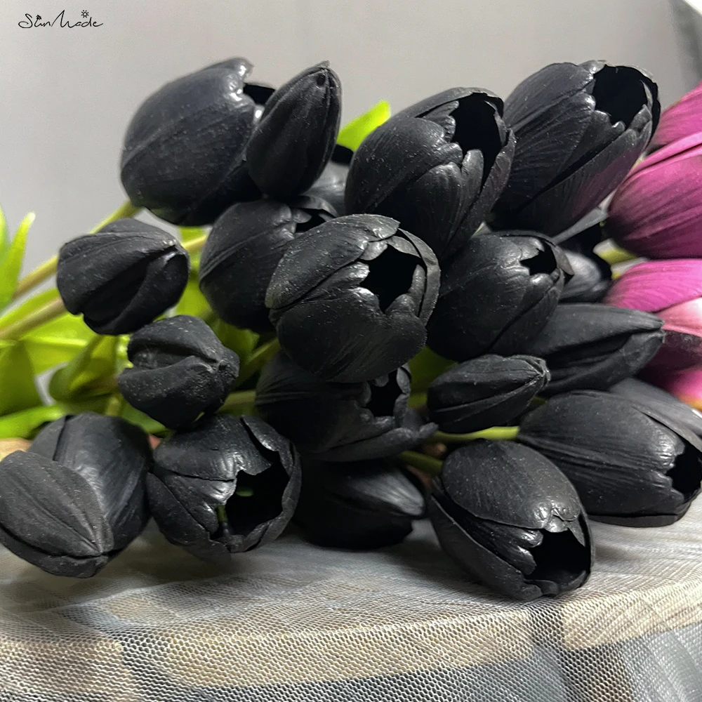 Ramo de tulipanes negros góticos de lujo, Flores artificiales de tacto  Real, decoración de Hotel y hogar, Flores púrpuras artificiales - AliExpress