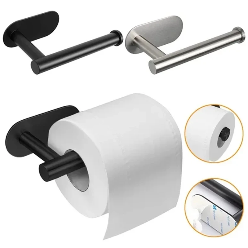 Adhesive Toilet Paper Holder 304 Stainless Steel Brushed Gold Paper Towel Roll Rack Black Bathroom Kitchen Long Tissue Hanger paper towel holder toilet paper holder toilet roll holder