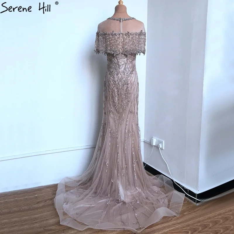Nude Diamond Sequins Luxury Evening Dresses Long 2025 Dubai Short Sleeves Mermaid Formal Gown Customize BLA70519 5