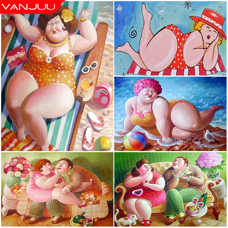 

5D DIY Diamond Painting Fat Lady Cross Stitch Set Comic Full Diamond Embroidery Sexy Girl Cartoon Crystal Decorative Mosaic Gift