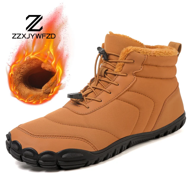 Fashion Men Winter Hiking Boots Fur Waterproof Ankle Sneakers Plush BareFoot Outdoor Work Shoes Ladies Snow Boots Big Size 47