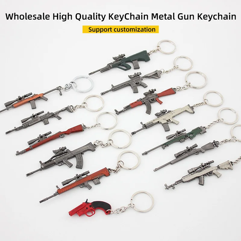 PUBG Game Keychain Weapon Pan Helmet Bulletproof Vest Gun Model Metal Pendant Chaveiro Backpack Car Key Holders