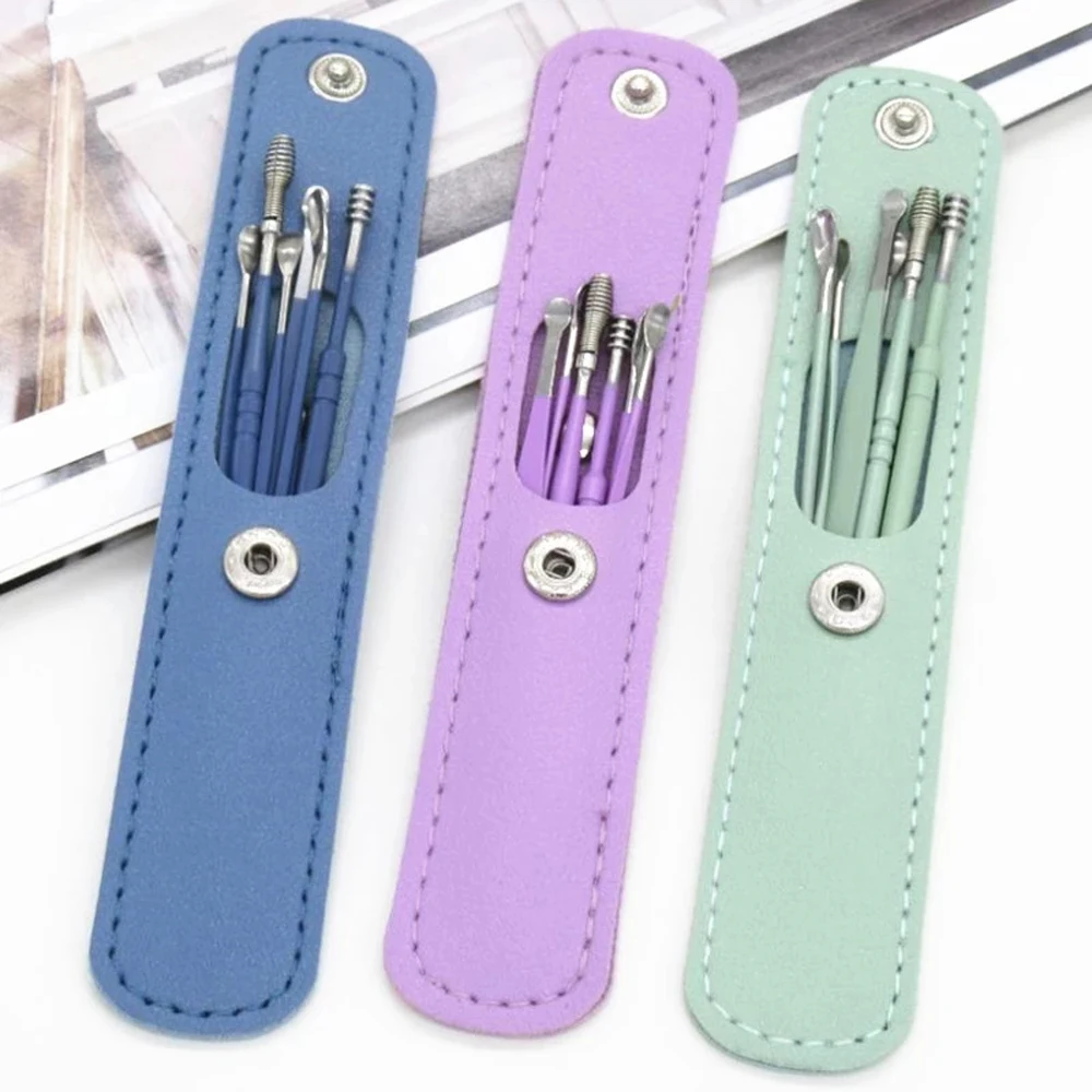 

6-piece Set of Stainless Steel Ear-digging Spoon Double-headed Spiral Ear-digging Buckle Ear Picker Ear Picking Tool Set
