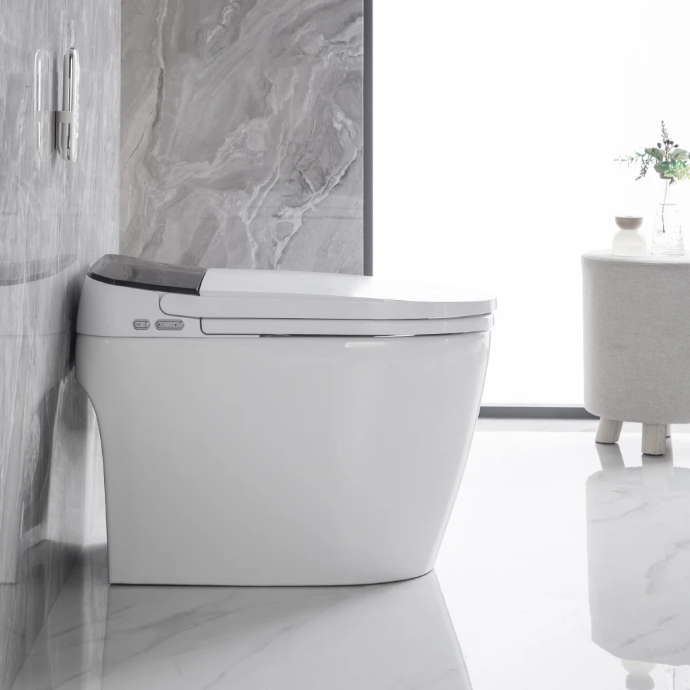 Elongated Smart Toilet with Elongated Heated Bidet Seat, Intelligent Toilet with Bidet Built-in, Feet Sensor,Auto Open/Close 5
