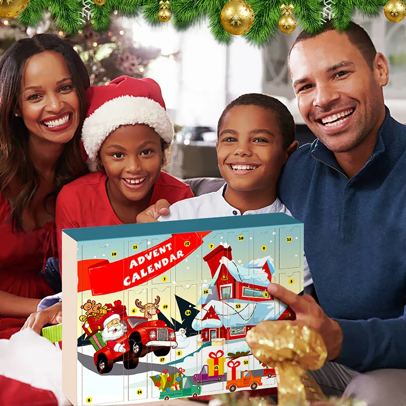 Cars Advent Calendar for Kids Boys Christmas, 24 Pull Back Vehicles Playsets with Crane Helicopter Tractor Construction Tru