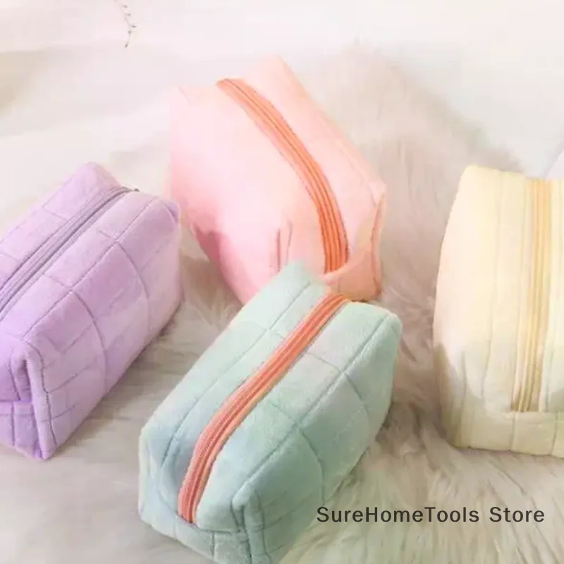 Plush Makeup Bag For Women Zipper Large Soft Cosmetic Bag Travel Make Up Toiletry Bag Washing Pouch Travel Organizer Bag