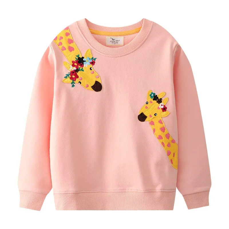 Jumping Meters New Arrival Giraffe Applique Autumn Winter Children's Girls Sweatshirts Cotton Baby Clothes Toddler Kids Hooded