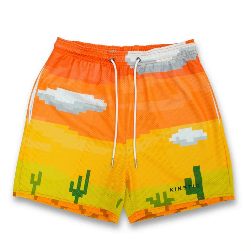 

Kinetic Men Shorts New Summer Casual Shorts Muscle Fitness Sports Pants Quarter Mesh Bermuda Printing Breathable Loose Shorts