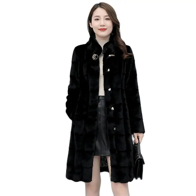 

2023 Autumn And Winter New Danish Mink Skin Grass Coat Ladies Temperament Long Slim Fashion Haining Fur Warm Coat Female Tide.