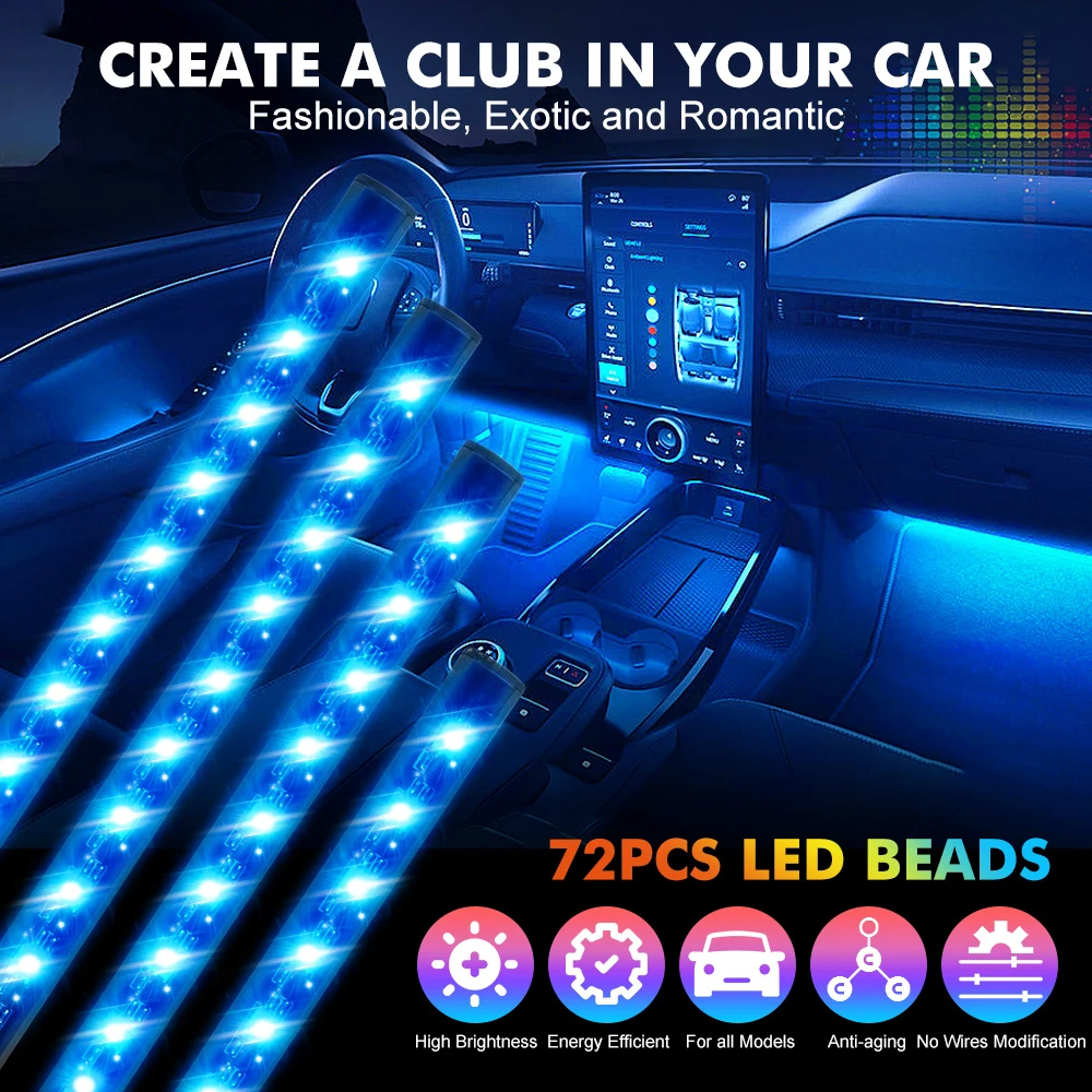 Shopping Auto LED Strip Light 4pcs 48 LED DC 12V Neon Streifen Car  Innenladeleuchte Dekorative Lampe Mit Schallaktive Funktion Und Drahtlose  Fernbedienung - Zigarettenhafen in China