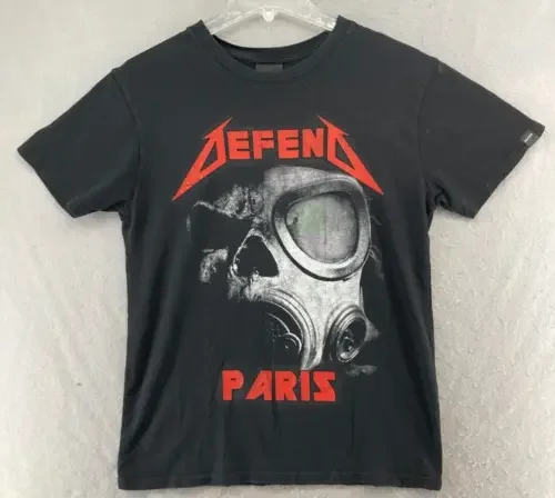 Defend Paris T Shirt Mens M Black Mask Rock Maniche Lunghe O Corte