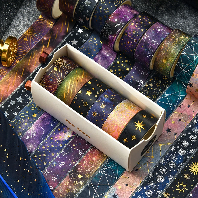 6Pcs Or 12Pcs Starry Sky Washi Tapes Scrapbooking Supplies Foil Decorative Adhesive Tape Washitape Diary Decorating Washi Tape 3
