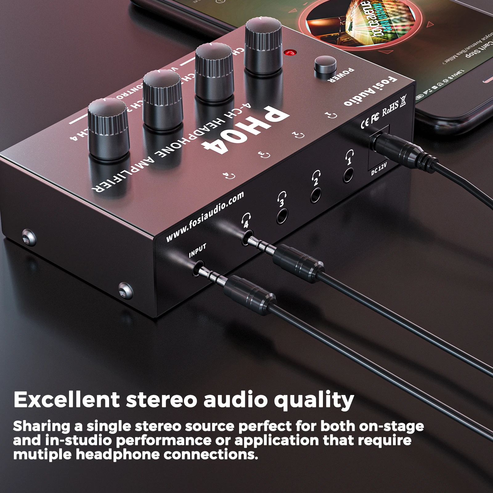 Fosi Audio PH04 4 channel headphone amplifier with power adapter
