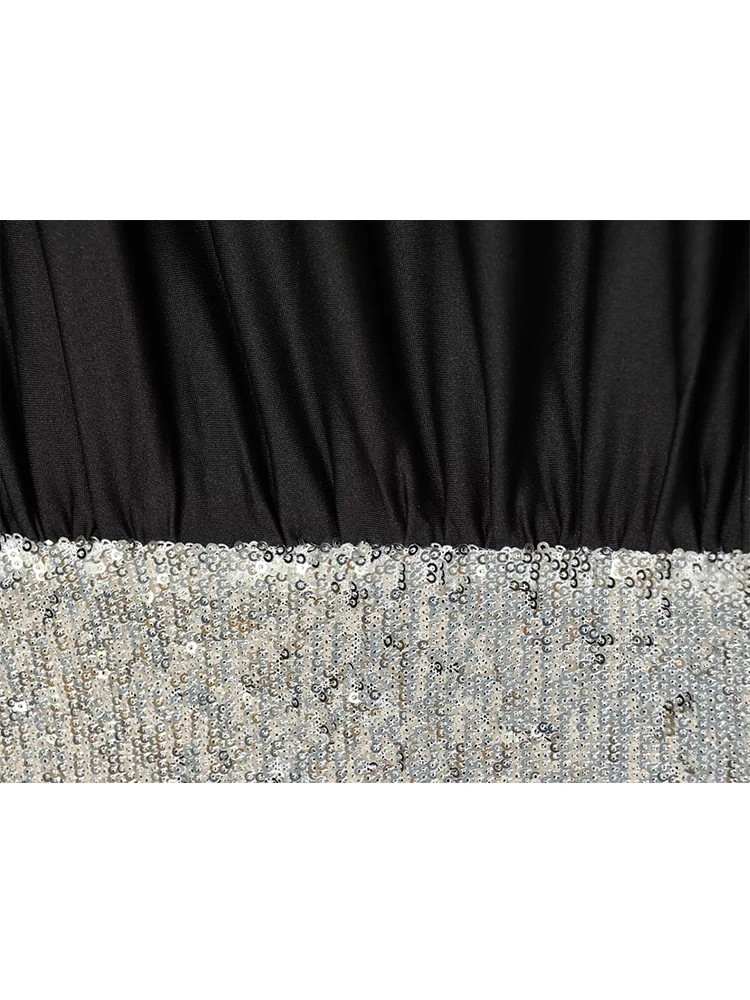 Sexy Sequin Mini Dress For Fashion O-neck Long Sleeve Slim Spliced Streetwear Spring New Ladies Leisure Holiday Clothes