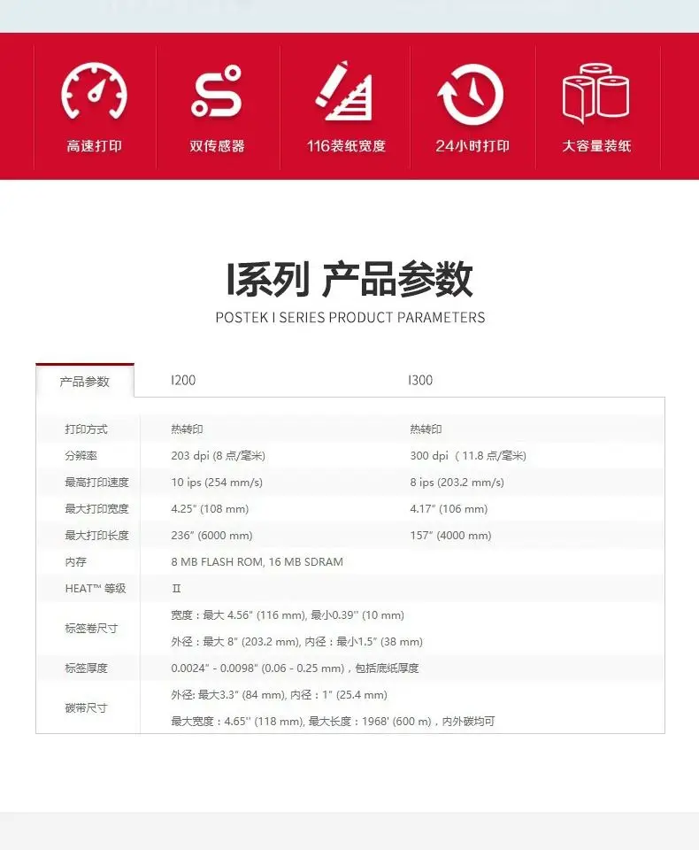 Postek I200 I300 산업용 바코드 프린터, 산업용 라벨 프린터, 의류 태그 세척 워터 마크 프린터 용 고품질
